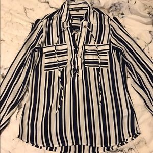 Lace up Striped Blouse